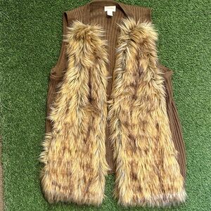NEW Chicos Brown Faux Fur Vest NWOT Size 3 Size Large/XL